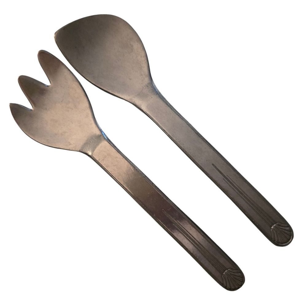 WILTON ARMETALE WOVEN SALAD SERVING SPOON & FORK SET HOLLOWWARE METAL Pewter‎